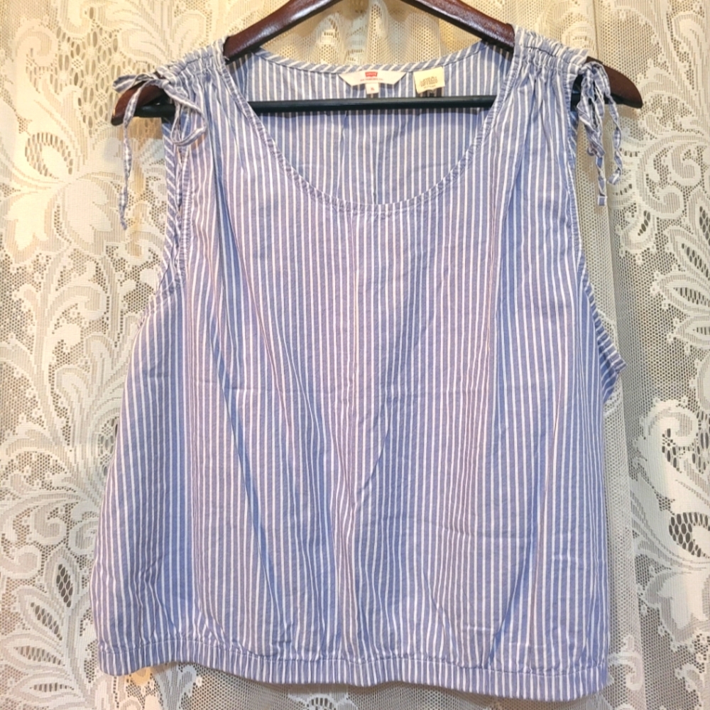 Levi's Womens Size XL Denim Bue & White Striped Sleeveless Blouse